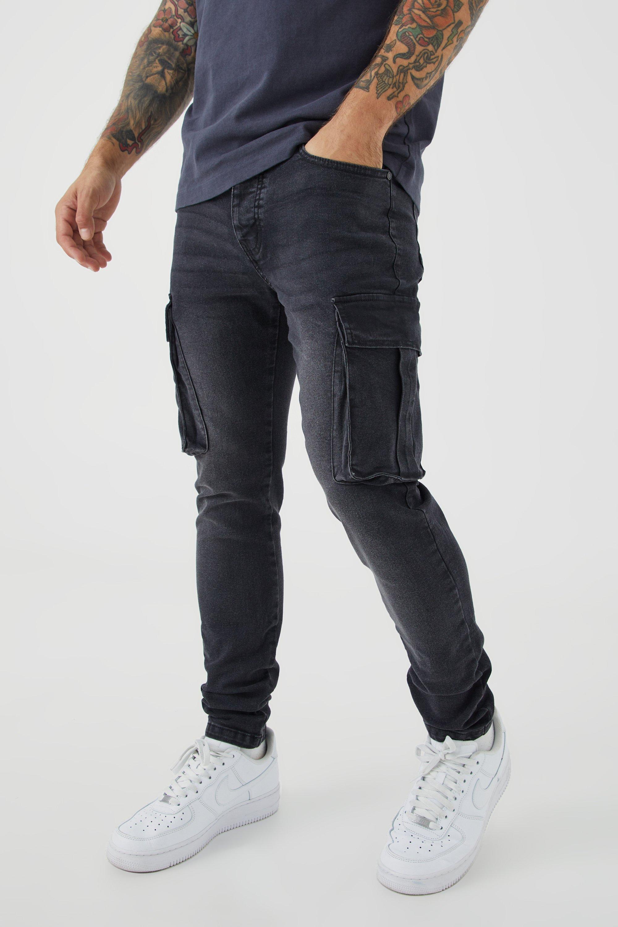 Skinny Stretch Cargo Jean boohooMAN UK